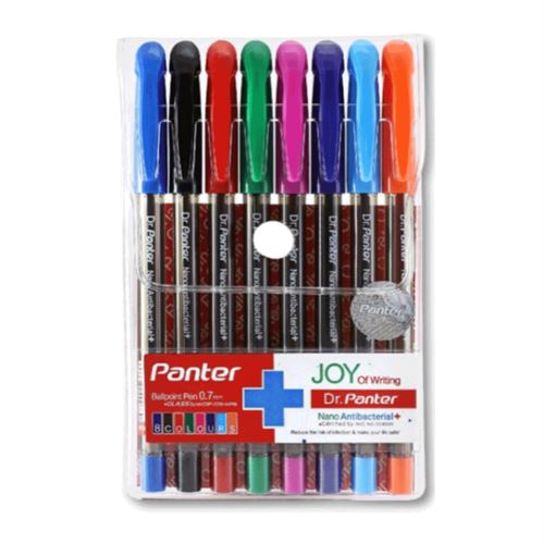 خودکار بسته 8 تایی پنتر آنتی باکتریال نوک 0.7 میلی متر کد DP-105 WPB